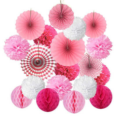 

19pcs Wedding Decorative Paper Flower Ball Multi-inch Set Paper Fan Party Home Decor Tissue Birthday Household Decoration