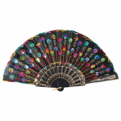 

Summer Women peacock Flower Print Folding Hand Fans Girl Dancing Fan Elegant Plum Hot Sale