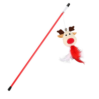 

Gobestart Pet Cat Interaction Funny Feather Cat Rods Stick Decompression Christmas Toy