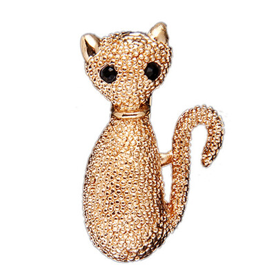 

Fashion Women Girl New Golden Rhinestone Crystal Black-eyes Cat Brooch Pin Christmas Gift Cute Animal Decoration Pin