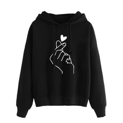 

Women Sweatshirt&Hoody Simple Autumn Harajuku Warm Long Sleeve Hooded Love Heart Print Plus Velvet Loose Yellow Pink Hoodies