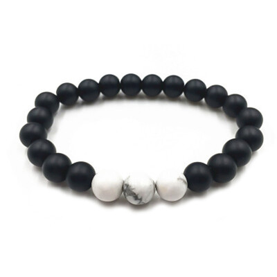 

1Pc New Fashion Natural White Pine Stone Black Volcano Couple Bracelets In Charm Beads Lovers Bracelets For Men Women
