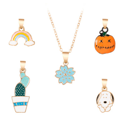 

Girls Cartoon Character Pendants Necklace Set Women Oil Dripping Alloy Jewelry Kit Holiday Gift