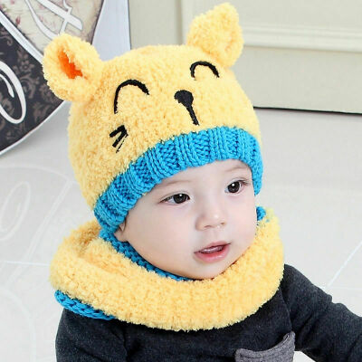 

Toddler Boy Girls Warm Winter Woolen Beanie Hat Newborn Baby Ears Plush Cap Hot