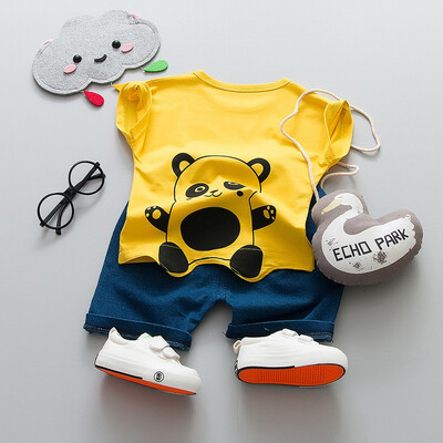 

Summer Baby Boys Cotton Short Sleeve Sets Animal Panda Small Fish Print Tops Blouse T-shirtsShorts Casual Breathable Outfits