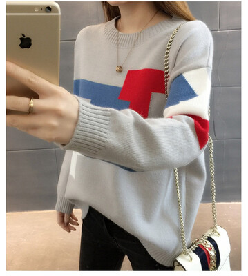 

2018 autumn&winter new Korean version of pullover sweater knitted sweater individual color short style round collar base coat