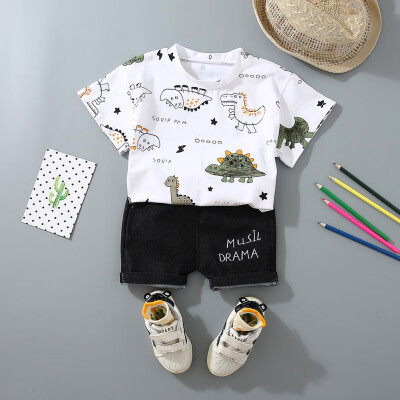 

2pcs Toddler Boy Clothes Set Newborn Kids Baby Boys Dinosaur Tops T-shirt Pants Shorts Outfits Clothes