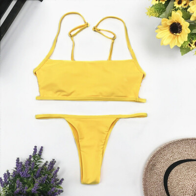 

bikini 2019 Womens Bikini bathing suit women Two Piece Vertical Striped Flat Top&Thong Solid Color