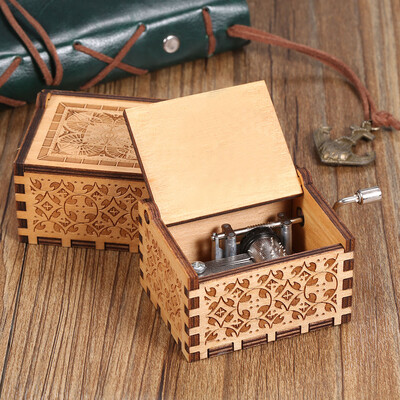 

Wood Music Box Mini Vintage Engraved Hand-Operated Musical Box Birthday Christmas Valentines Day Exquisite Gift