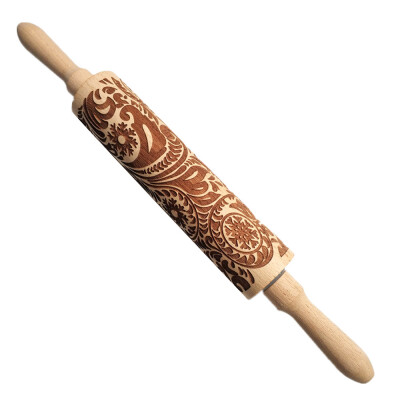 

JPGIF Christmas Rolling Pin Engraved Carved Wood Embossed Rolling Pin Kitchen Tool