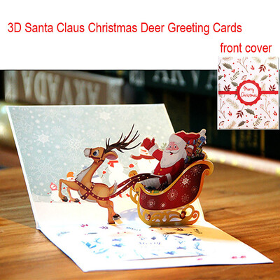 

JPGIF 3D Pop Up Card Santa Claus Christmas Deer Holiday Merry Christmas Greeting Cards