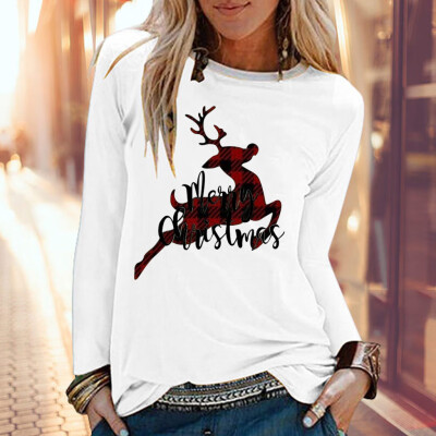 

Tailored Christmas Women Print Color Print Tops Hooded Pullover Blouse T-Shirts