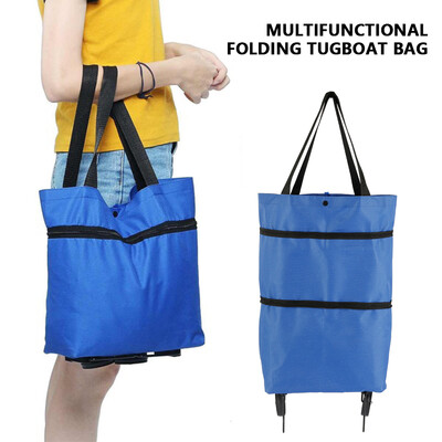 

Portable Foldable Tug Shopping Bag Large Nylon Waterproof Tearproof Environmental Reusable Bags