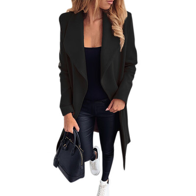 

Autumn And Winter Ladies Woolen Coat Thickening British Style Irregular Belt Mid-long Coat