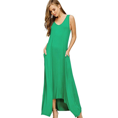 

2019 New Women Dress Vest Sling Family Summer Dress Beach Sexy Pocket Long robe femme Irregular Sleeveless Dress