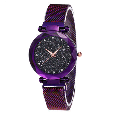 

Fashion Women Watches Mesh Ladies Clock Magnet Buckle Starry Diamond Geometric Surface Casual Women Quartz Wristwatch