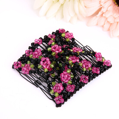 

Gobestart Fashion Ladies Magic Beads Elasticity Double Hair Comb Clamp Stretchy Accessory
