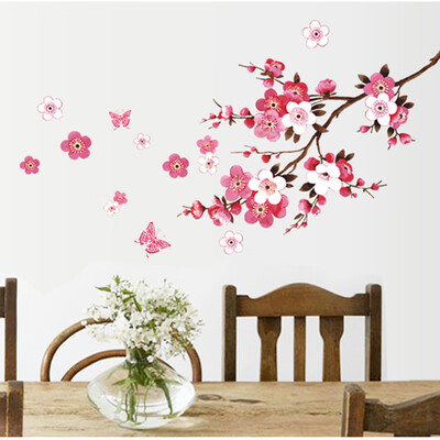 

New Beautiful Pink Sakura Wall Stickers Living Bedroom Decorations PVC Flowers Home Decals Mural Arts Poster 4665cm