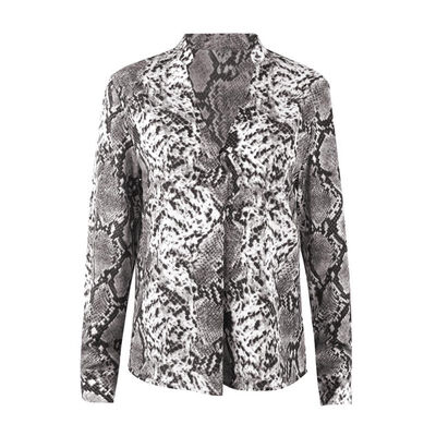 

Fashion womens long sleeve leopard print top collar shirt with v-neck sexy temperament loose long sleeve leopard print loosetop