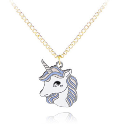 

7 Styles Alloy Dripping Oil Cute Cartoon Colt Unicorn Necklace Girls Women Pendant Lovely