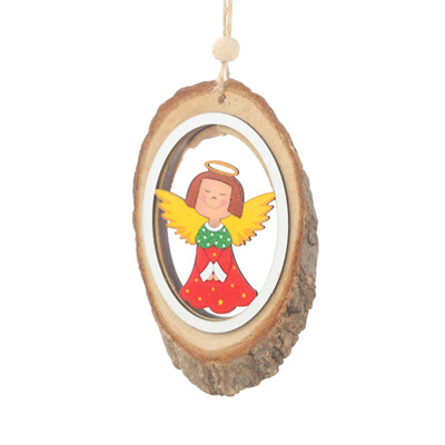 

2020 Christmas New Decorations Hollow Wooden Tree Pendant Oval Pattern Bark Pendant Small Gift Accessories