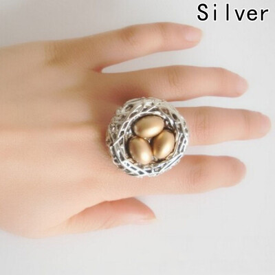 

Unique Birds Nest Alloy Ring with Faux Pearl Eggs Fashion Personality Jewelry