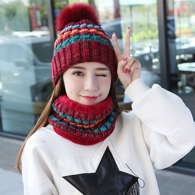 

Womens Winter Knit Beanie Hat Scarf Set Fleece Warm Multicolored Snow Ski Cap