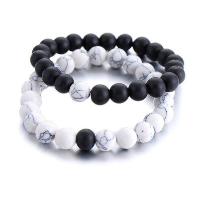 

2PcsSet Couples Distance Bracelet Classic Natural Stone White&Black Yin Yang Beaded Bracelets for Men Women Best Friend Pop