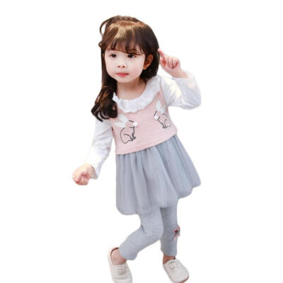 

WEIXINBUY Baby Girls Dress Rabbit Vest long-sleeved Dress Autumn Cotton three-piecesSet