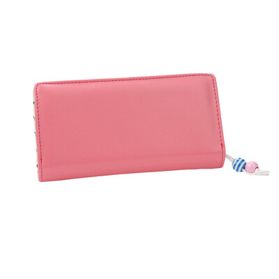 

Casual Women Beads Hanging Dot Pattern Long Zip Buckle Wallet 2-Fold Coin Purse