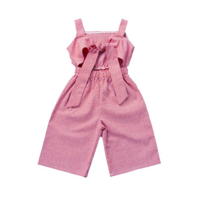 

Kids Baby Girls Summer Pants Children Houndstooth Print Cotton Sleeveless Bow Suspenders Pants Overalls Trousers