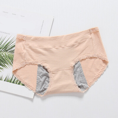 

New Elastic Color Cotton Breathable Mid-waist Physiological Period Double Anti-side Leakage Briefs Lace Stitching Panties