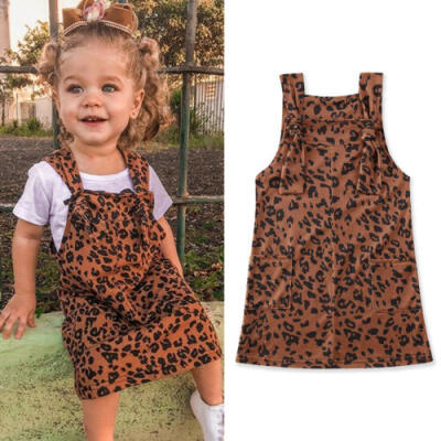 

UK Toddler Kid Baby Girls Clothes Bib Dress Leopard Dungaree Braces Skirt Outfit