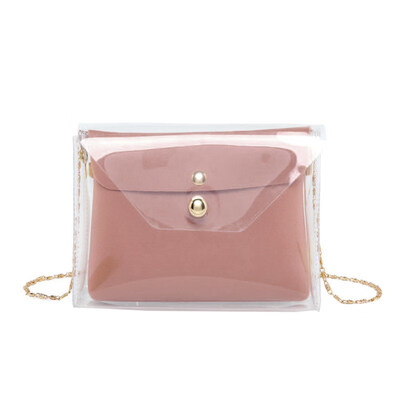 

2PcsSet Women Square Transparent Chain Crossbody Shoulder Bag Purse Clutches