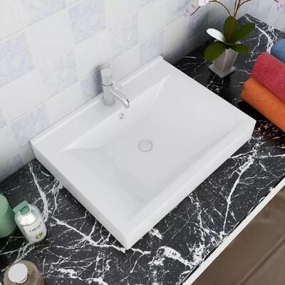 

Luxury Ceramic Basin with Faucet Hole 236"x181" White