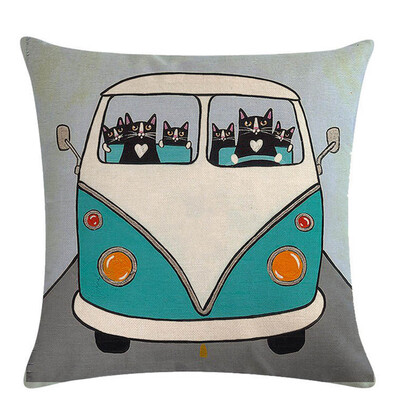

Beautiful Painted Bus Series Pillow Cover Case Pillow Cover Square Sofa Car Cushion Cover Practical