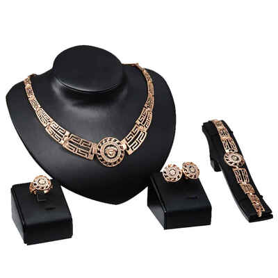 

Exotic Style Gold Plated Women Chain Statement Necklace Bracelet Earring Ring Jewelry Set