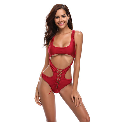 

New Fashion 3 Solid Colors Womens One-Piece Jumpsuits Girl Cross Hollow Hanging Neck Back Tight Sexy Female Bodysuits