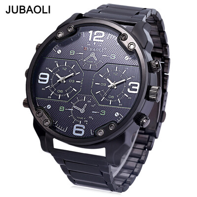 

JUBAOLI Men Dual Movt Quartz Watch Decorative Working Sub-dial Stainless Steel Band Wristwatch