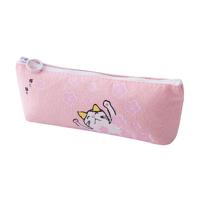 

Toponeto Kawaii Pink Cat Capacity Canvas Pencil Case Pen Box Girls School Stationery Bag