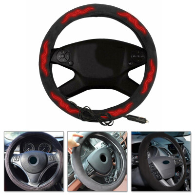 

12v Black 145 Heated Steering Wheel Cover Warm Winter Universal For Cars Auto