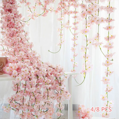 

348pcs 18M Artificial Cherry Blossom Garland Hanging Vine Silk Garland Wedding Party Decor