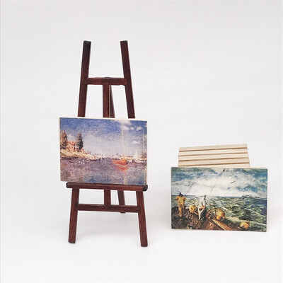 

YIWULA112 Dollhouse Miniature Wooden Easel Oil Painting Set Simulation Toys for Doll