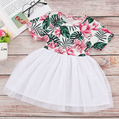 

Summer Baby Girls Casual Cotton Short Sleeve Floral Mesh Design Dress Princess Dresse