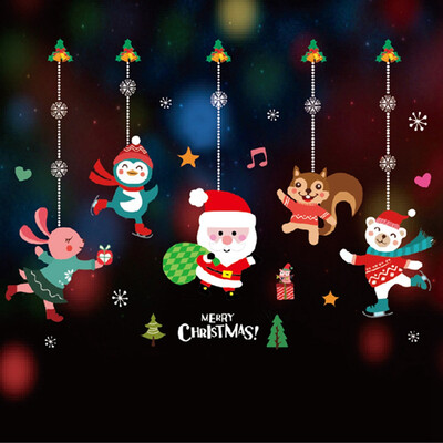 

2020 New Merry Christmas Window Shop Wall Sticker Decals Snowflake Santa Claus Home Wall Art Xmas Decor