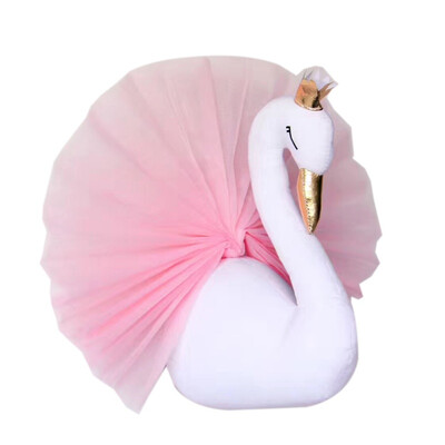

3D Wall Decor Lovely Crown Swan-shaped Gauze Dress Stuffed Dolls for Kids Room Birthday Gift Weddings Art Hanging