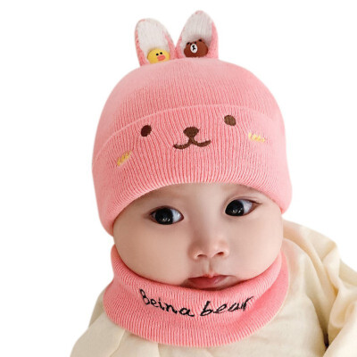 

Brand New Winter Newborn Cute Warm Kids Girls Boys Baby Cartoon Bear Hats Knitted Wool Hemming Caps With Ball