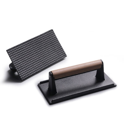 

Kitchen Utility Wooden Handles Food Grill Cast Iron Steak Weight Bacon Press