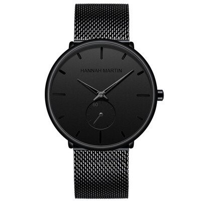 

〖Follure〗High Quality Simple Waterproof Black Stainless Steel Mesh Strap Quartz Watch
