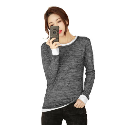 

Fake Two Pieces Autumn T-shirt Women Long Sleeve O-Neck Basic Tee Tops